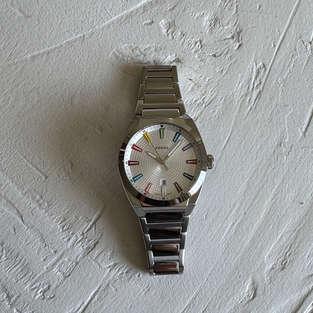Fossil Silver Watch with Multicolor Hour Markers